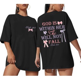 Sulayesh Oversized Christian Shirts for Women God is Within Her T Shirt Jesus Bible Verse Faith Inspirational Tees Tops (Black,L)