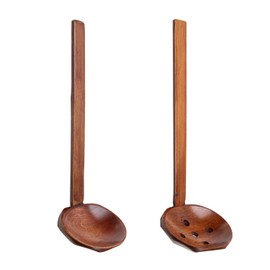 4-Piece Wooden Long-Handled Large Spoons, Japanese Ramen Spoon ，Tortoise Shell Spoon, Kitchen Dinner for Tableware Set Eating Mixing Stirring Cooking Accessories