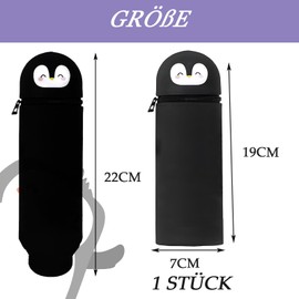 ClcIosis Penguin Pencil Case for Children, Portable Kawaii Pencil Case 19 x 7 cm Black Pencil Case Zip for School Boys and Girls Cartoon Pencil Case