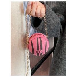RoseSeek Women's Round Crossbody Bag Striped Number Print Shoulder Bag with Metal Chain Strap Zipper Purse, Pink, One Size