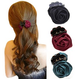 Fodattm 3PCS Women Beauty Rose Flower Hair Claw Hair Clips Hair Jewelry Elegant Ribbon Jaw Clip Headwear