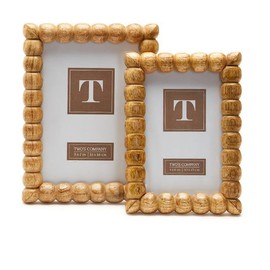 Generic Two's Company Hand-Carved Bobbin Photo Frame Natural Brown Includes 2 Sizes: 4x6 and 5x7 (stands horizontally/vertically) - Mango Wood