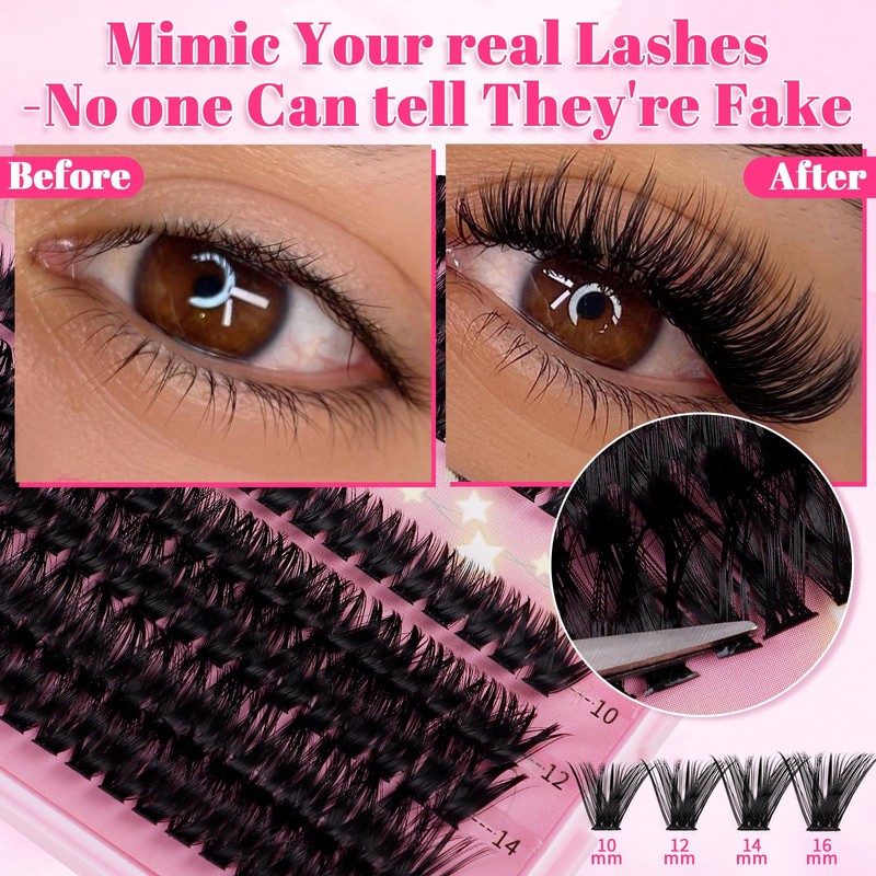 Lash Extension Kit 610Pcs Natural Fluffy DIY Individual Lashes Clusters