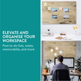 Navaris Frameless Magnetic Memo Board - Easy Installation - Kitchen Magnet Dry Erase Whiteboard - Notice Boards for Wall Use - 36 x 24 Inches - Dark Wood Design with Magnets & Pen