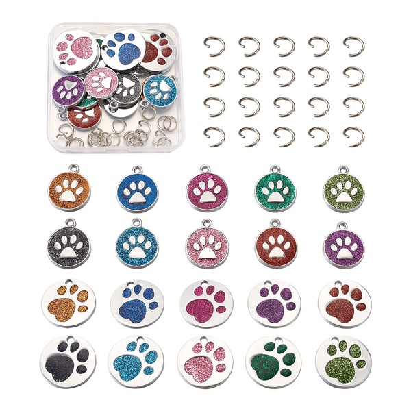 Cheriswelry 20pcs Dog Cat Paw Print Charms Enamel Animal Pet