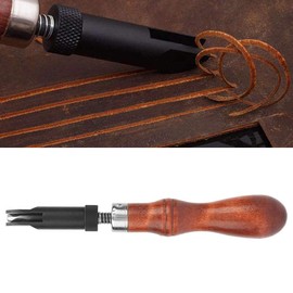 GOTOTOP Leather Edge Beveler Tool, Wide Mouth Leathercraft Edge Skiving Beveler Leather Edge Trimmer with Wooden Handle Groover V Type Gouge Leather Craft Gouge Tools