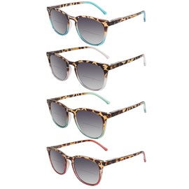 Dolarosey Bifocal Reading Sunglasses 4 Pairs Fashion Reader With Spring Hinge UV400 Protection For Women Men (2.0)