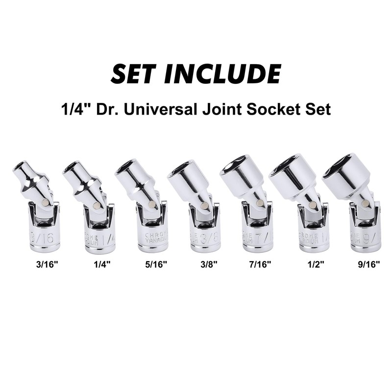 CASOMAN 7PCS 1/4" Drive Universal Flex Socket Set, SAE, 3/16"
