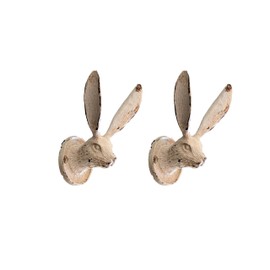 Fyne-Finds Set of 2 Rustic Hare Easter Bunny Coat Hat Key Hook Vintage Cream Metal Ornate Wild Animal Wall Door Hooks