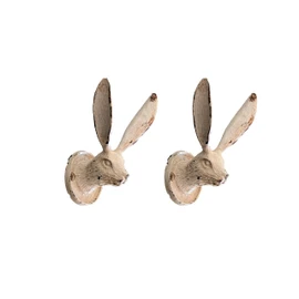 Fyne-Finds Set of 2 Rustic Hare Easter Bunny Coat Hat Key Hook Vintage Cream Metal Ornate Wild Animal Wall Door Hooks