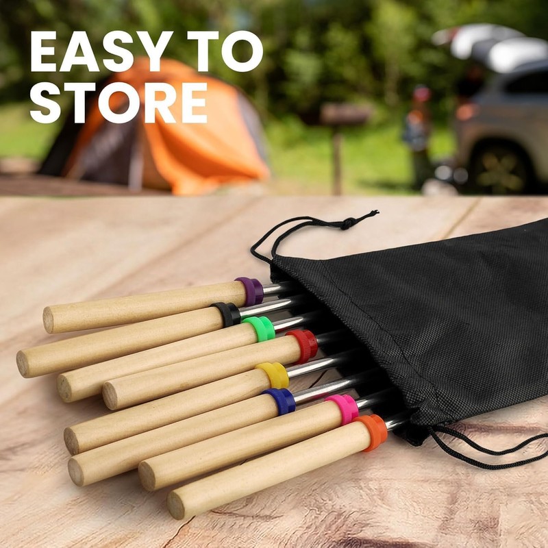 Kitchen Smores Sticks - 8 Pack, 32" Telescopic Marshmallow Roasting