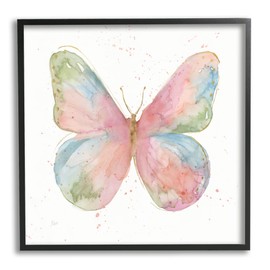 Stupell Industries Children's Spring Butterfly Abstract Watercolor Pattern Wings Black Framed Wall Art, 12 x 12, Pink