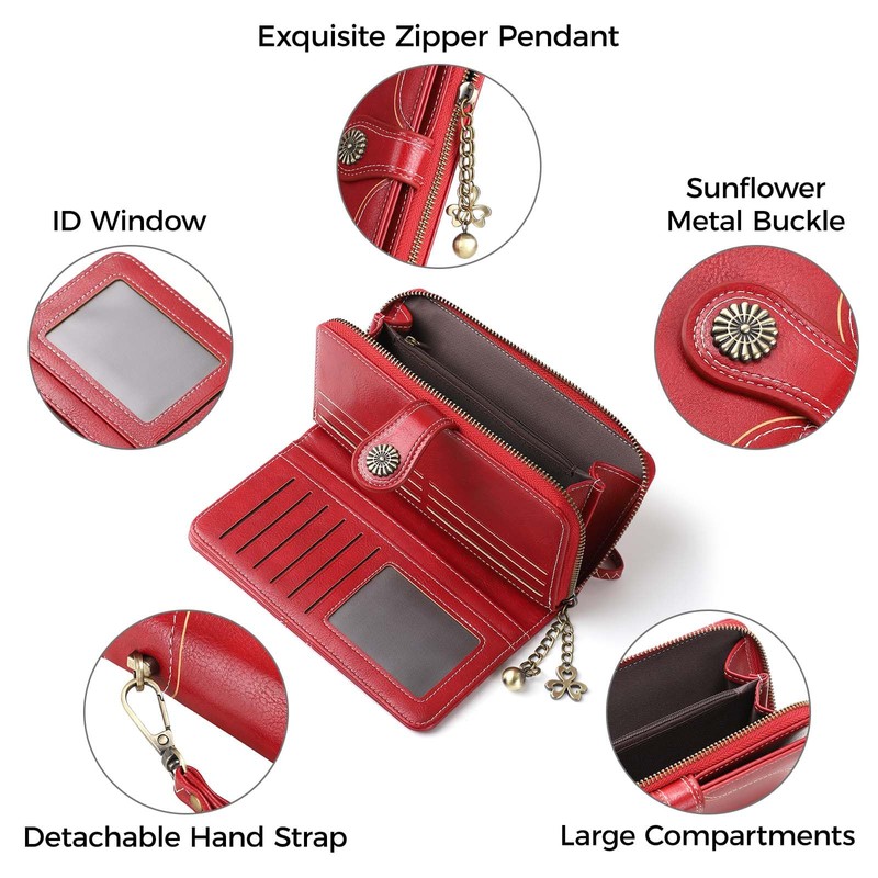 RRANCharltu Women's Large Capacity Leather Purse, red, Elegant