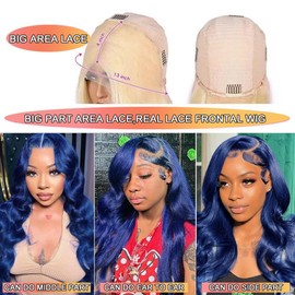 Dark Blue Lace Front Wigs Human Hair Body Wave 13X4 HD Transparent Navy Blue Lace Front Wig Wear and Go Glueless Royal Blue Wigs Human Hair Pre Plucked Hd Lace Frontal Wigs For Black Women 22 Inch