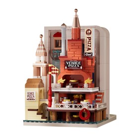 Oichy Street View Building Blocks, Canteen Shop Building Toys House Building Blocks Simulation Restaurant Architecture Set Openable Building Toys Gift for Kids Adults (Pizza Shop)