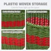 HODAKJUE Handwoven Plastic Wicker Storage Basket, Waterproof Red Green Stripe