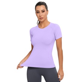 MathCat Workout Shirts for Women, Workout Tops for Women, Yoga Short Sleeve Shirts Soft Seamless Gym Shirts Purple