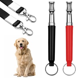 Dog Whistle, Ultrasonic Dog Whistle, Professional Ultrasonic Whistle, Dog Whistle to Stop Barking, Whistle for Dog Training, Dog Whistle for Recall with Lanyard, Pack of 2, Black & Red