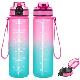 Alwager 32oz Water Bottle with Straw, Motivational Bottle with Time Marker and Strap, BPA Free & Leakproof, Inspirational Water Bottle for Outdoor Sports Office Gym (Set of 1)