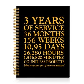 Mhfpl 3 Years of Service Black Golden Thank You Spiral Notebook, 3rd Anniversary Work Commemoration,Employee Service Recognition Gifts Suitable for Coworkers,Thank You 3 Years Work Gifts