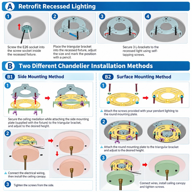 Recessed Light to Pendant Converter Kit, 2 Pack Adjustable Can