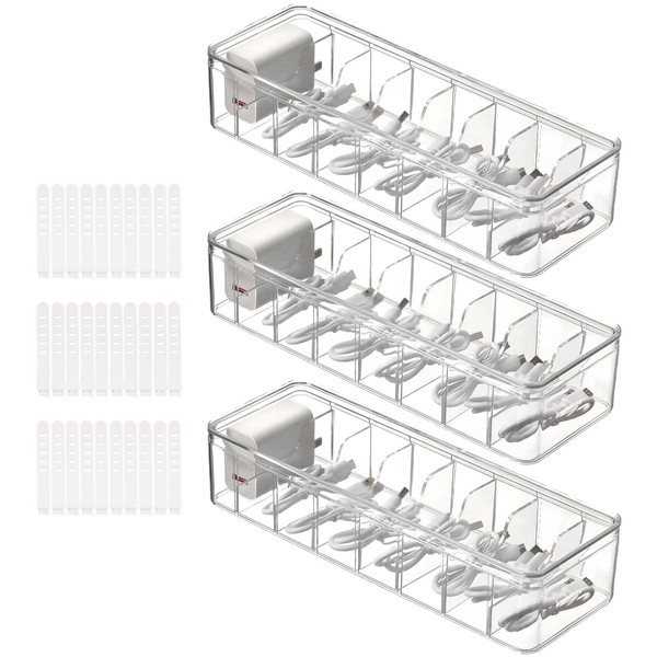 MUXHEL 3PCS Cable Tidy Box 8 Grids Clear Cable Management