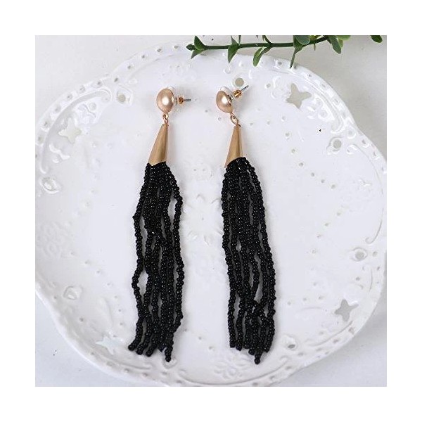 Sexy Sparkles Women's Beaded tassel earrings Long Fringe Drop Earrings
