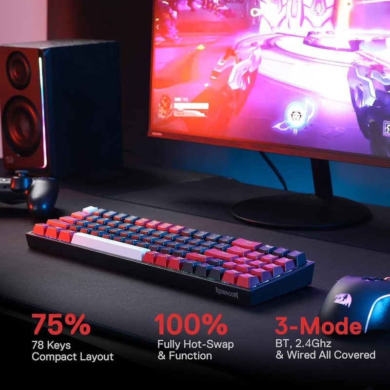 Redragon K628 PRO 75% 3-Mode Wireless RGB Gaming Keyboard, 78