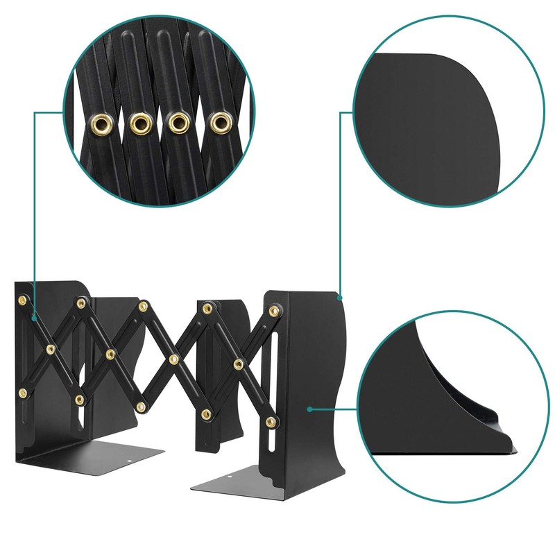 Voency Adjustable Bookends, Retractable Book Holder, Metal Scalable Book Ends,