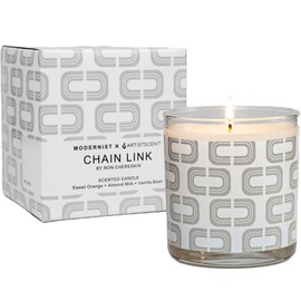 Chain Link Scented Candle | Soy Coconut Wax Blend | 55-Hour Burn Time | Fragrance Notes of Sweet Orange, Almond Milk, and Vanilla Bean | Screen-Printed Glass Jar | Made in The USA
