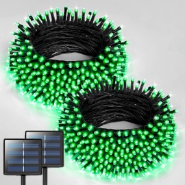 JMEXSUSS 2 Pack Green Halloween Lights, Total 400 LED 151FT Green Solar Lights Outdoor Waterproof, 8 Modes Solar Christmas String Light for Outside Patio Yard Tree Christmas Halloween Decorations