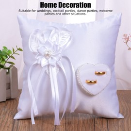 QANYEGN White Wedding Ring Pillow, Ring Pillow Pearls, Camellia Heart Shape Ring Cushion, Elegant Ring Holder for Wedding Decorative