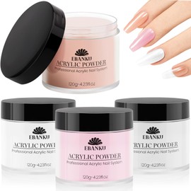 EBANKU Acrylic Powder Set 480G, 4 Colours Acrylic Nail Powder, Professional Acrylic Powder for Nail Acrylic Extension, Nail Carving, Durable, No Nail Lamp Required