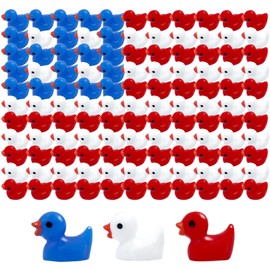 Hiawbon 180 Pcs 4th of July Mini Ducks, Independence Day Duck Figurines, Patriotic Tiny Duck Figurines Bulk, Memorial Day Decor Miniature Resin Ducks for Micro Garden Landscape DIY Craft Gifts