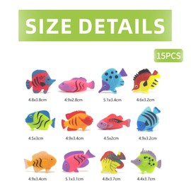 FDCGAS 15 Pieces Aquarium Plastic Fish - Artificial Floating Fish Figures Realistic Moving Fish Ornament Tropical Fish Decorations for Aquarium Bath Toy