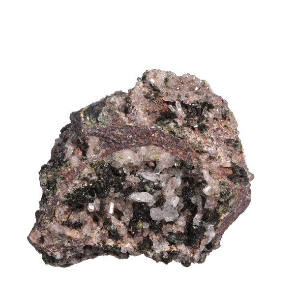mookaitedecor Natural Epidote with Druzy Crystal Quartz Cluster, Mineral Raw Stone Specimen Ornament for Reiki Healing Home Decor, 500-600g