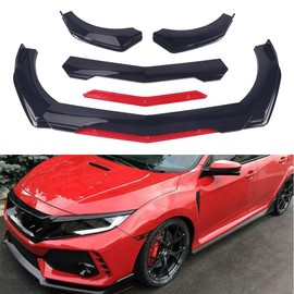 Car Universal Front Bumper Lip 4pcs Body Kit Chin Spoiler Splitter Diffuser Protector Front Body Shovel Fit for Most Vehicles, Black/Red