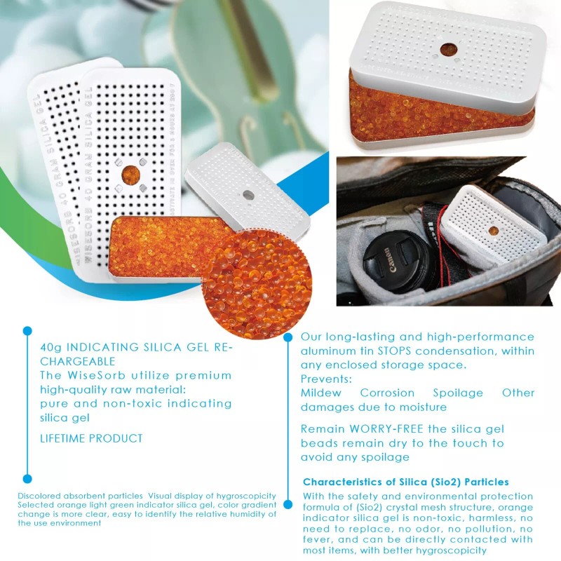 Wisesorb 100Gram Indicating Silica Gel Canister, Reusable Desiccant Dehumidifier, 2