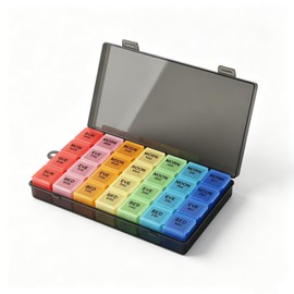 JEERSNP Pill Box 7 Days 4 Compartments Per Day Pill Box Black