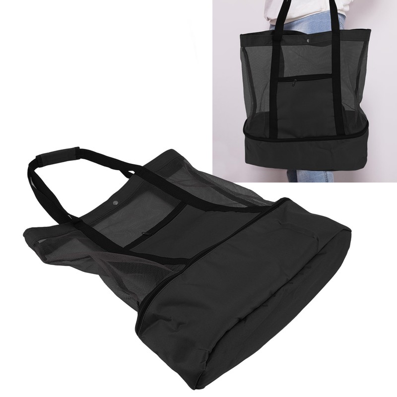 Mesh Beach Bag Multifunction Mesh Design Top Zipper Keep Freshness