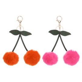 PATIKIL 2pcs Pom Pom Keychain, Fluffy Keychain Cute Fur Ball Key Chains Cherry Bag Charm Fake Rabbit Fur for Girls Backpacks Keys Women Purse Gift, Hot Pink Orange