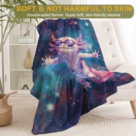 ainori Axolotl Space Flannel Blanket - Sunglasses-Wearing Axolotls Floating in a Cosmic Galaxy Throw - Lightweight Soft Cozy Gifts Blankets for Kids Adult,Modern Decor,Home Room Accent 50x60in
