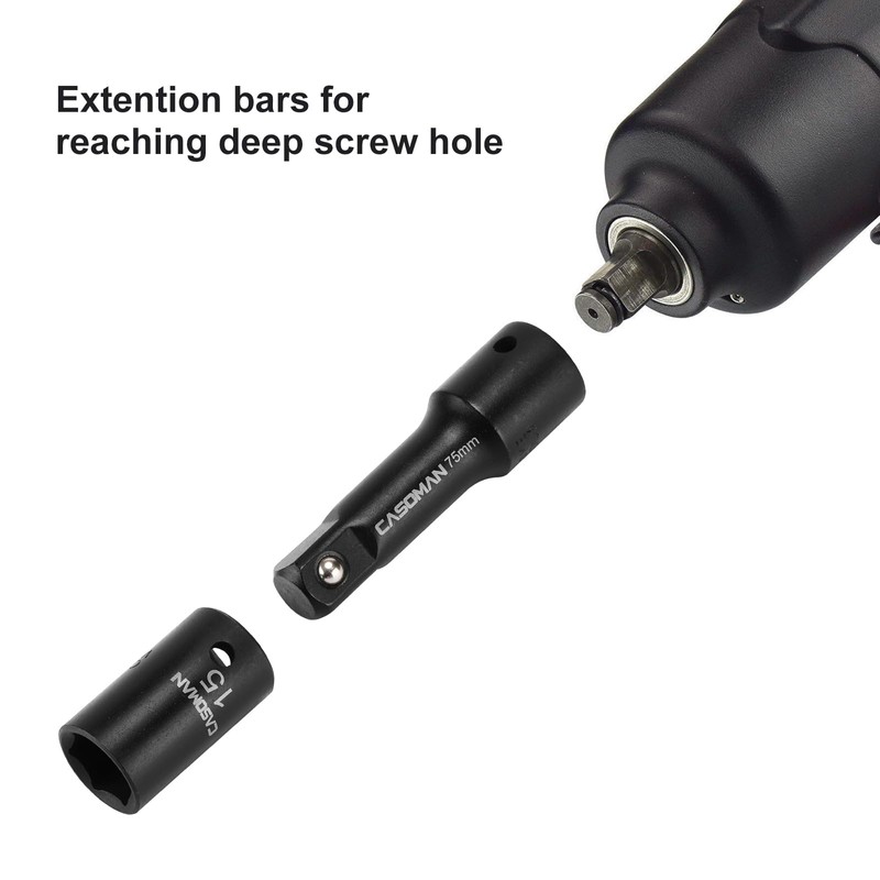 CASOMAN 1/2-Inch Drive Shallow Impact Socket Set, Metric, 10mm-32mm, CR-V,