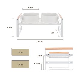 CEEFU Upgraded Elevated Cat Bowls, Adjustable Raised Cat Dishes Stand with 2 Ceramic Bowls for Cats and Dogs, 20 oz Each