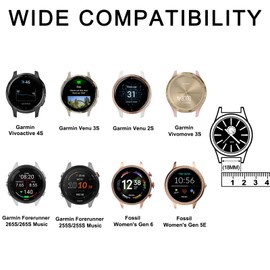 AK Leather Watch Band Compatible with Garmin Venu 3S / Vivoactive 4S / Venu 2S / Vivomove 3S, 18mm Replacement Wristband Strap for Garmin Forerunner 255s/265S Smart Watch (Starlight)