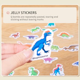 MIKNEKE Jelly Reusable Sticker Books for Toddlers 1-3 2-4 Years, Portable Travel Toys Sticker Activity Book for Kids 2 3 4 Year Old Girls Boys (Dinosaurs)