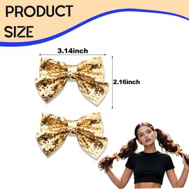 Gold Glitter Bow Hair Clips Sparkly Bows Accessories Barrettes for Women Girls Bling Bowknot Hair Clip Alligator Clips for Girls Glitter Ponytail Holder Hairpin with Sequins 2Pcs