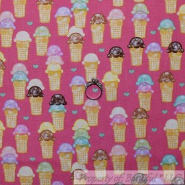 Timeless Treasures Fabric BonEful Fabric FQ Cotton Quilt Pink Purple Girl Ice Cream Cone Heart Small Retro