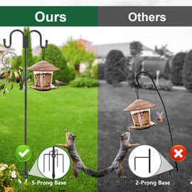 Black Double Shepherds Hook - 62 Inch Adjustable Bird Feeder Pole with 5 Prongs Base - Heavy Duty Rustproof Shepards Hooks for Outdoor Hummingbird Feeder Stand, Solar Lights, Lanterns, Flower Basket