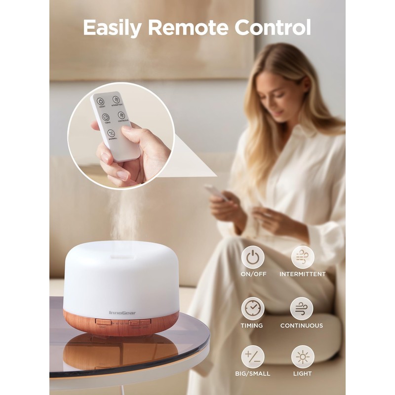 InnoGear 500ml Essential Oil Diffuser with Remote Control, Premium Ultrasonic